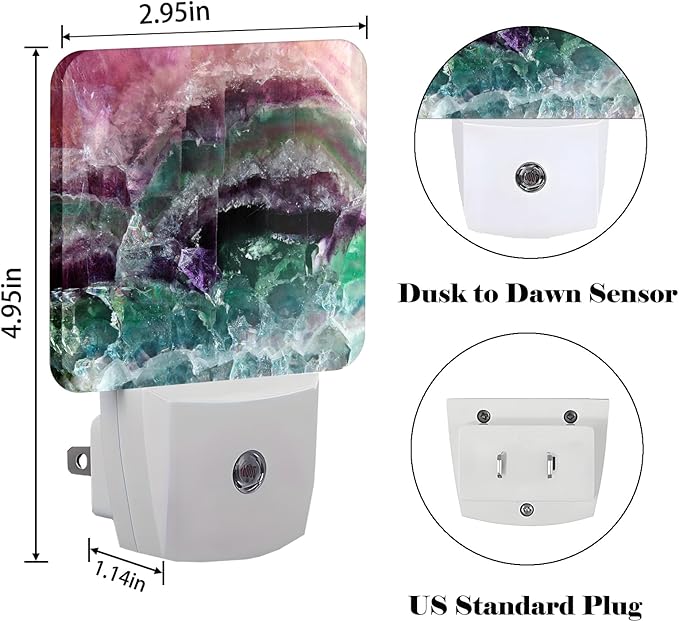 Colorful Fluorite Crystal Stone Night Light,Plug Into Wall Decor for Stairway,Hallway,Kitchen,Dusk to Dawn Sensor Nightlights for Boys/Girls/Women/Men Room Gifts - Bloomnest