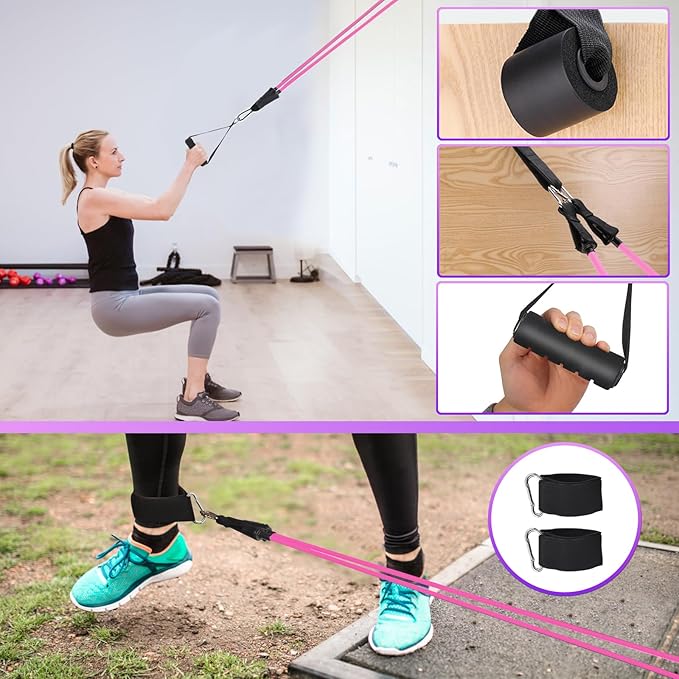 Exercise Resistance Bands with Handles for Working Out, 150/200/250/300 lbs Workout Bands Set with Door Anchor for Physical Therapy, Yoga, Pilates - Bloomnest