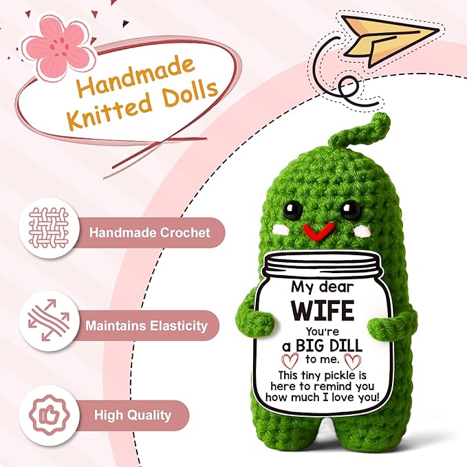 MAMAGIFTREE Valentines Day Gifts for Her Wife Valentines Gifts to My Wife from Husband I Love You Birthday Gift for Wife Wedding Anniversary Romantic Gift for Couples Women Handmade Crochet Pickle