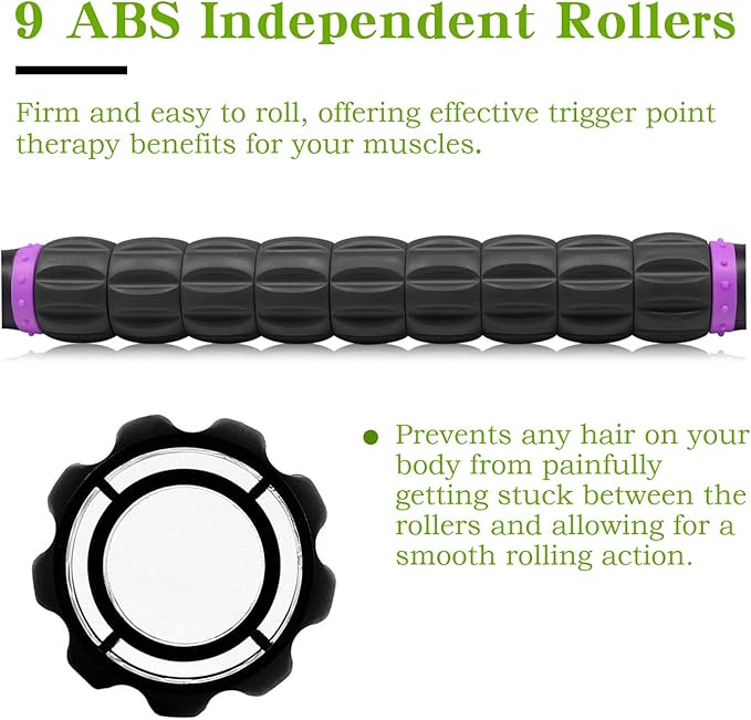 Muscle Roller Massage Roller Stick- Deep Tissue Fascia Blaster for Myofascial Pain Relief, Lymphatic Drainage & Body Sculpting, Handheld Physical Therapy & Recovery Tool (Purple Black-18 inch) - Bloomnest
