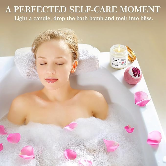 Self Care Gifts for Women - Luxury Spa Gift Baskets Care Package w/ Bath Bombs, Scented Candle & Plush Blanket Stress Relief Kit for Her New Moms & Working Women - Mother's Day/Birthday Present - Bloomnest