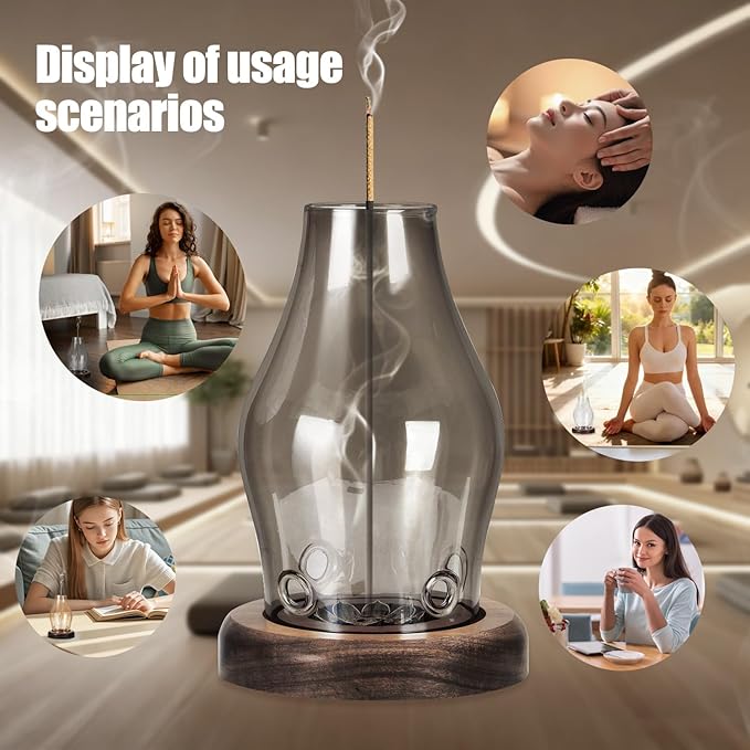 Glass Incense Holder for Sticks, Wooden Incense Stick Holder With Ash Catcher, Modern Insence-Stick Holder, Multi-Functional Anti-Ash Flying Incent Holder for Yoga Spa Meditation Home Zen Decor (Gray) - Bloomnest