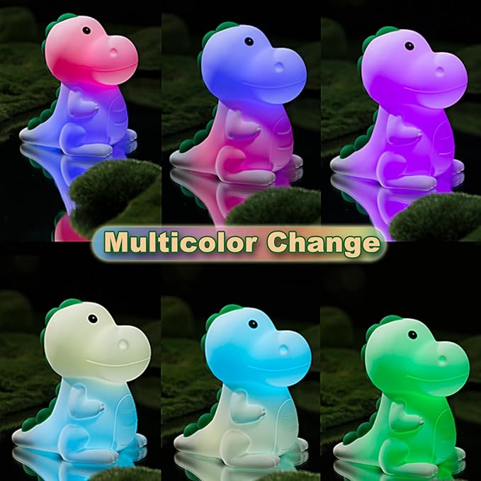 Night Light for Kids, Dinosaur Nightlight Kids Lamps for Bedrooms Boys, Cute Lights Dinosaur Gifts, Squishy Animal Lamp Rechargeable Baby Dino Night Light Silicone - Bloomnest