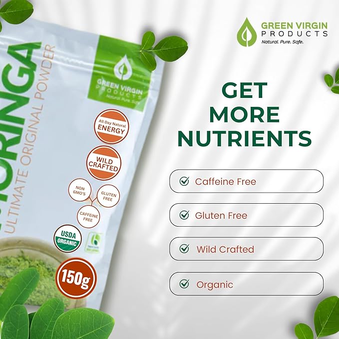 Organic, Moringa Oleifera, Original Leaf Powder, 150 Grams - Bloomnest