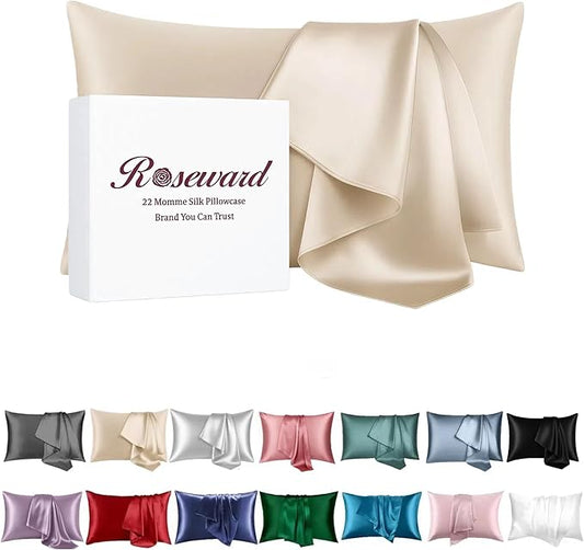Beige Silk Pillow Cases Queen, 100% Mulberry Silk Pillowcase for Hair and Skin Made in USA, 22 Momme, Zipper Closure, Anti Acne, Soft, 1 Pack 20"x30"(Queen, Beige) - Bloomnest