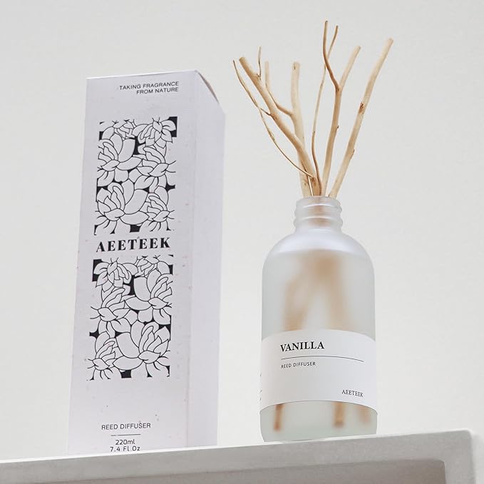 Vanilla Reed Diffuser, 7.4oz(220ml) Orange Blossom Black Pepper Amber Essential Oils, Air Freshener for Home with Willow Branches Decor, Long Lasting Fragrance for Bathroom, Office (1-Pack) AEETEEKHOMEFRAGRANCE