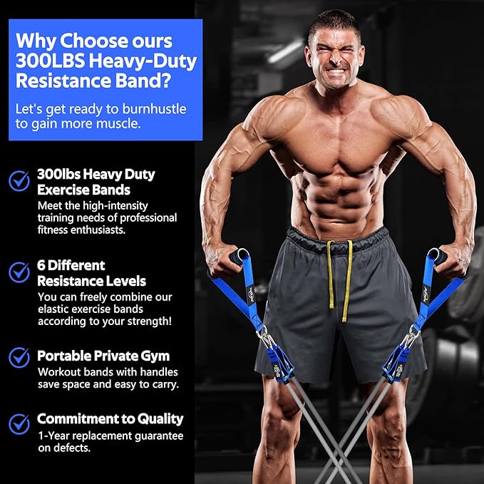 WALITO Resistance Bands Set - Exercise Bands with Handles, Door Anchor, Legs Ankle Straps, for Heavy Resistance Training, Physical Therapy, Muscle Training, Yoga, Home Workouts, Gym - Bloomnest