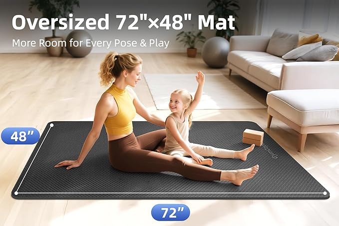 Thick TPE Yoga Mat 72"x48" - 6/8/10/12mm Extra Cushion for Joint Support & Comfort, Non-Slip Texture, Durable & Waterproof, Includes Bag, Strap & Towel for Home Workout, Pilates & Yoga - Bloomnest
