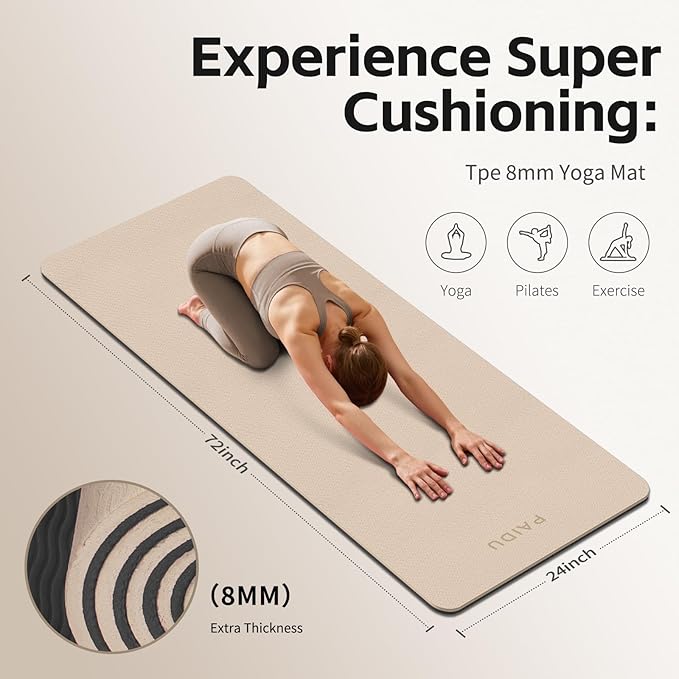 Yoga Mat 8mm Super Thick TPE Fitness Mat | SGS Certified | Non-Slip, Odorless & Tear-Resistant | Unisex with Strap | for Yoga, Pilates, Meditation & Home Workouts - Bloomnest