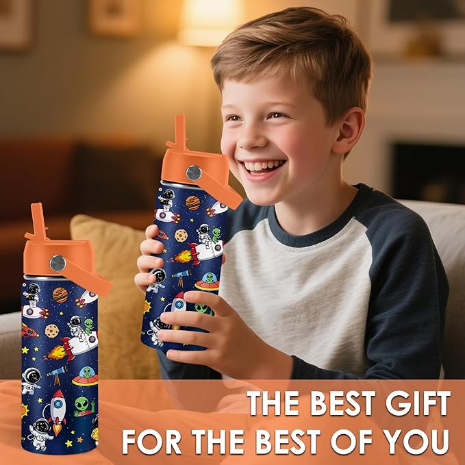 Space Astronomy Gifts for Kids - 16 Oz Kids Water Bottle with Straw Lid, Stainless Steel Insulated Tumbler, Leak Proof, BPA-Free, for Boys, School, Travel - Universe Children Birthday Gifts Cups(1pc) - Bloomnest