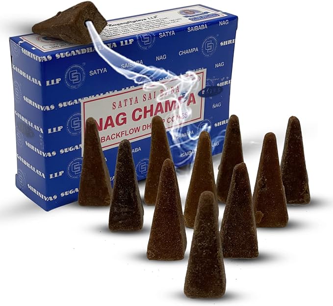 Nag Champa Backflow Incense Cones for Waterfall Aromatic Smoke Fountain Haze Falls and Mat Bundle - Pack of 6 TRUMIRI