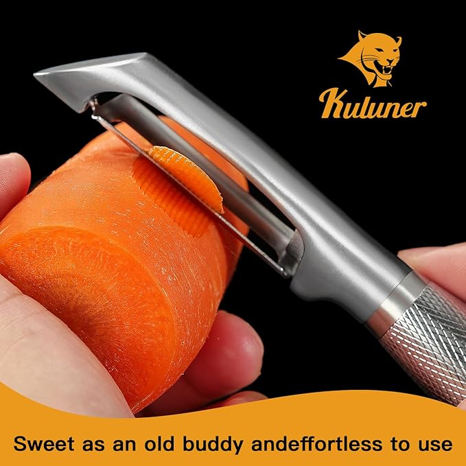 KULUNER I-Type Vegetable Peeler, Silver Chrome Finish, 304 Stainless Steel Blade, Ultra Sharp Potato Peeler for Apples, Carrots, Heavy Duty Kitchen Peeler - Bloomnest