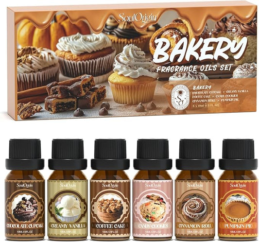 Bakery Essential Oils Set, Fragrance Oil Set for Diffuser, Scent Diffuser Oil for Candle Making- Chocolate Cookies, Creamy Vanilla, Coffee Cake, Pumpkin Pie, Candy Cookies, Cinnamon Rolls - Bloomnest