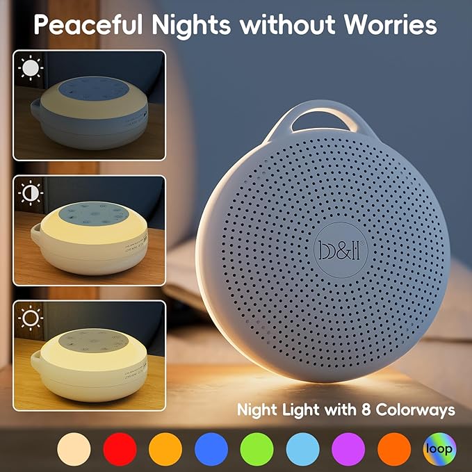 b&h Portable White Noise Machine with Night Light - Sound Machine for Baby, Bluetooth Speaker, 24 Soothing Sounds, 9 Colors Light, Timer, Rechargeable Sleep Machine for Home and Travel - Bloomnest