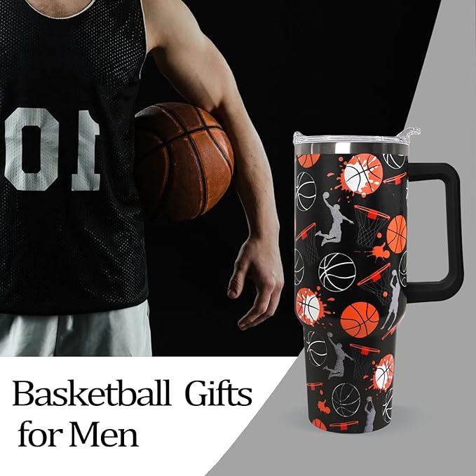 Ceovfoi 40 oz Basketball Coffee Mug Cup Vacuum Insulated Travel Tumbler with Handle Lid and Straw,Basketball Coach Gifts,Accessories Stuff - Bloomnest
