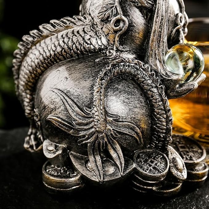 Glass Teapot Set with Infuser Semi Automatic Dragon Tea Set with 6 Small Cups (silver dragon) - Bloomnest