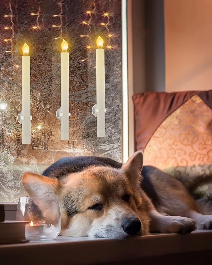 RONXS LED Window Candles With Timer, Flickering Flameless Taper Candles With Remote, Battery Operated, Indoor Christmas Decorations (6 Pcs Gold) - Bloomnest