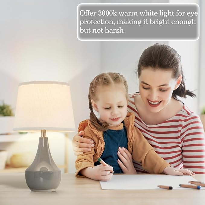 GyroVu Table Lamp Set of 2, 18.63” Ceramic Table Lamp Classic Beside Lamps Nightstand Lamp Modern Lamp for Living Room, Bedroom & Office Rocker Swtich Grey-LED Bulbs Included - Bloomnest