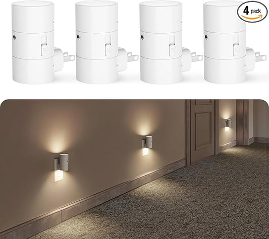 VOLISUN Night Light, Dimmable Led Night Lights Plug into Wall, Amber/3000K/4500K, 0-100LM Adjustable Brightness, Dusk to Dawn Nightlight for Hallway, Bathroom, Bedroom White 4 Pack - Bloomnest