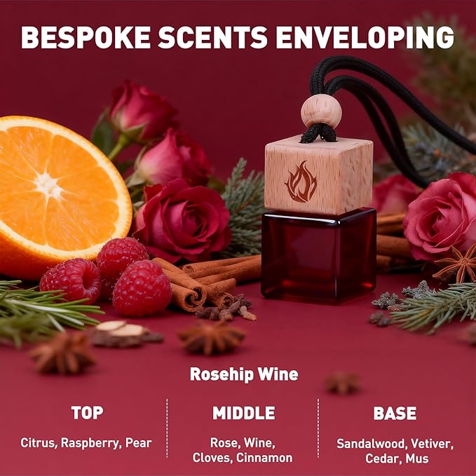 Car Air Freshener Hanging 2 Pack, Rosehip Wine Scent Car Perfume, Long Lasting Automotive Essential Oil Diffuser, Cute Car Accessories for Women Men - Bloomnest