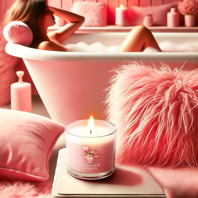 Pink Candles, Scented Candle Gift Set for Stress Relief, 3 Votive Candles for Women and Men, Birthday Candle Gifts for Women, Candles Gifts for Women (Pink, 7 oz) - Bloomnest