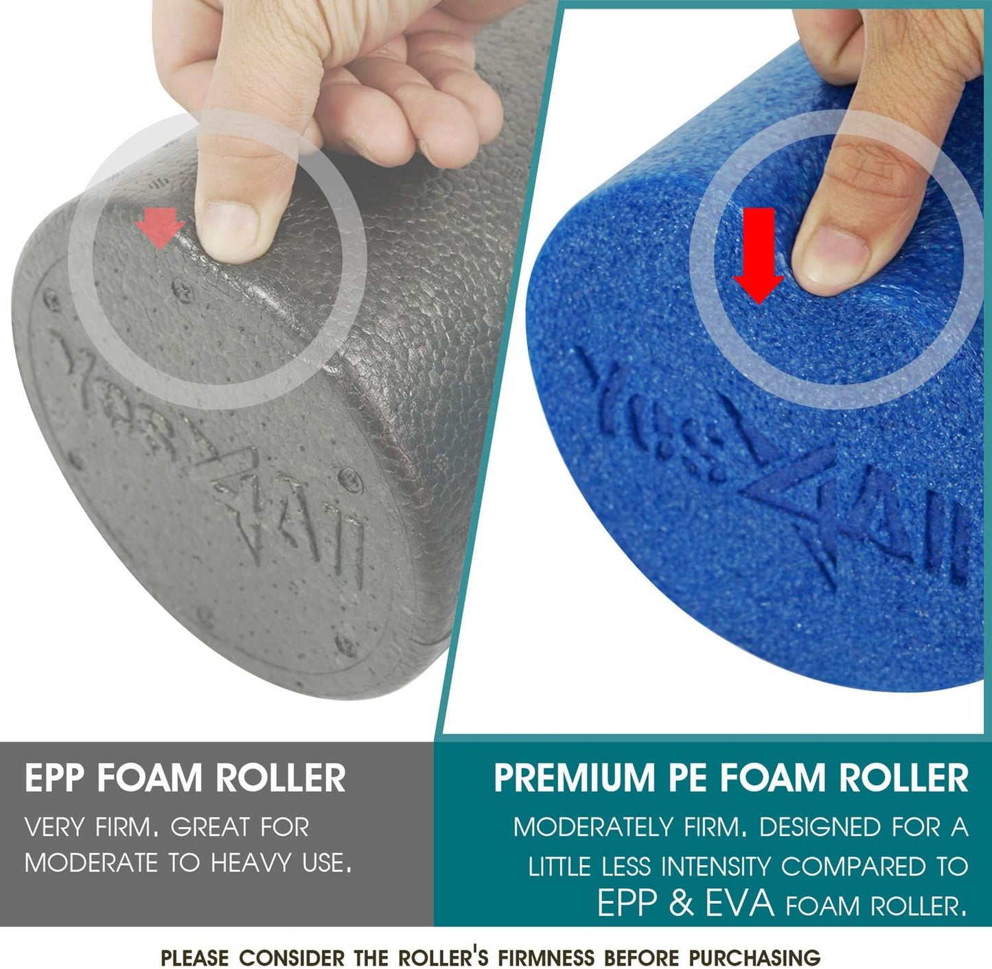 Yes4All Medium Firm Round PE Foam Roller 12, 18, 24, 36 Inches for Pilates, Yoga, Stretching, Balance & Core Exercises