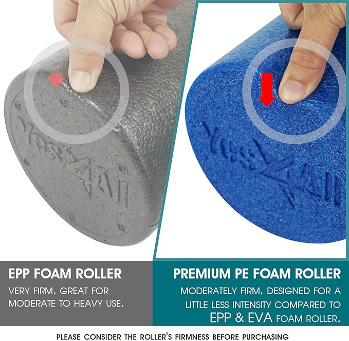 Yes4All Medium Firm Round PE Foam Roller 12, 18, 24, 36 Inches for Pilates, Yoga, Stretching, Balance & Core Exercises - Bloomnest