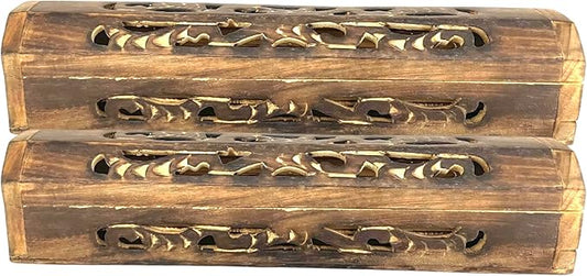 2 Pack Wooden Coffin Incense Sticks Burner - 12 Inches Carved - Storage Compartment, Carved Carving - Bloomnest