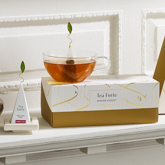 Tea Forte Winter Chalet Premium Presentation Box Gift Set Sampler, 20 Count, 4 of Each Blend Individually Wrapped Handcrafted Pyramid Infuser Bags - Bloomnest