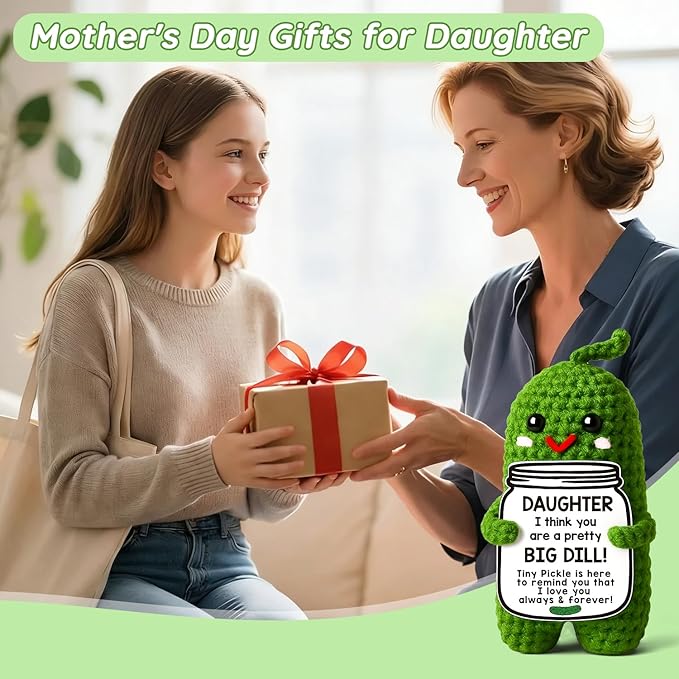 MAMAGIFTREE Valentines Day Gifts for Daughter Birthday Gifts Daughter, Pickle Plush Crochet I Love You Daughter Gift from Mom, Unique to My Daughter Adult Best Daughter Ever Gift - Bloomnest