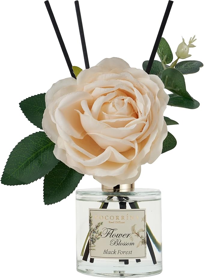 Cocorrina Reed Diffuser Set, Flower Reed Diffuser Black Forest 6.7 oz, Scented Diffuser with Sticks Home Fragrance Essential Oil for Bathroom Shelf Decor, Living Room, Large Room, 1pack - Bloomnest