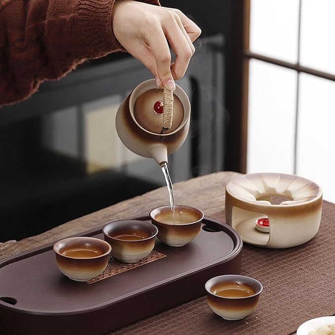 Lifting Beam Pot Style Rough Pottery Tea Set, Boiled Over Open Fire, Gift Box Packaging Suitable for Mother'S Day, Father'S Day, Christmas, Birthday Parties, Company Gifts