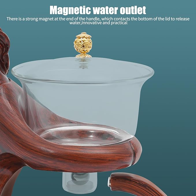 Semi Automatic Glass Teapot Set with 6 Small Cups, Magnetic Teapot with Infuser Tea Maker Machine for Homes, Offices, Gatherings (Red Brown)