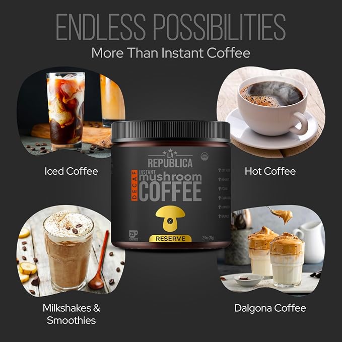 La Republica Founders Reserve Decaf Instant Mushroom Coffee Organic (35 Servings), Premium 50% More Shrooms, Rich Flavor - Bloomnest