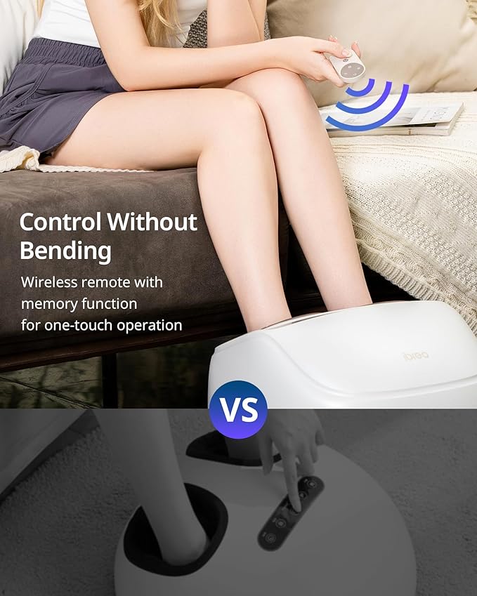 Foot Massager with 2 Level Heat, 3 Level Air Compression & Vibration, Deep Kneading Shiatsu, Remote Control & Timer for Pain Relief, Neuropathy, Plantar Fasciitis, Comfort for Long Stand & Fitness - Bloomnest