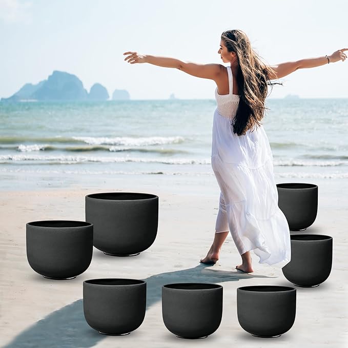 RYAN DVAN 7-12 Inch Set of 7 Pcs Black Color Quartz Crystal Singing Bowl Chakra Set with Free 2 pcs Carrying Case - Bloomnest