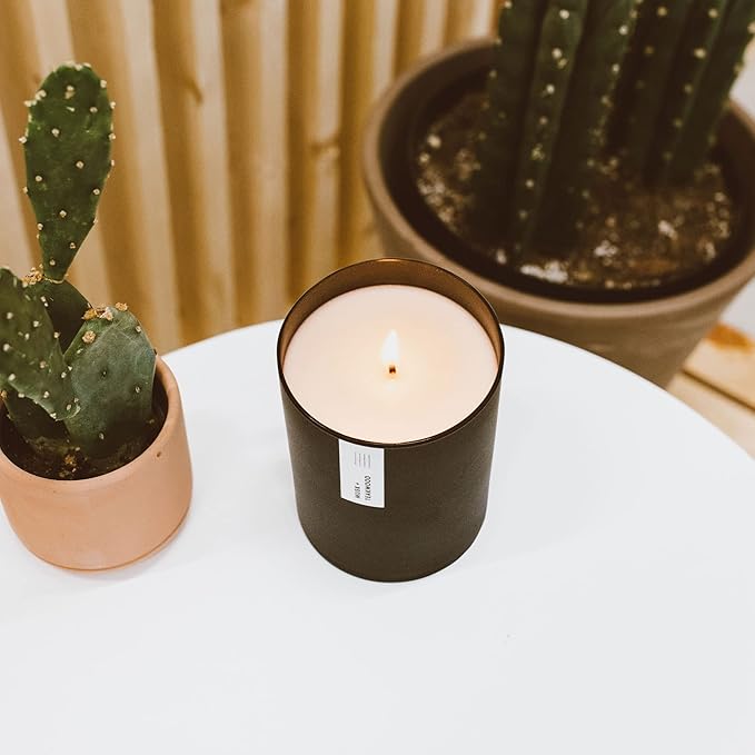 Calyan Wax Co. Musk & Teakwood Scented Candle - 75 Hour Burn - Luxury Non Toxic Soy Wax Candles - Long Lasting Black Tumbler Jar Candle for Home - 10.2oz - Bloomnest