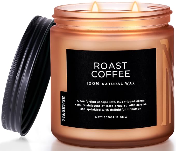 M&SENSE Coffee Candles Scented Strong, 2 Wick 11.6oz 70 Hours Burning Time Organic Natural Soy Wax Candle for Bedroom Kitchen Home Decor, Housewarming Gift for Men and Women - Bloomnest