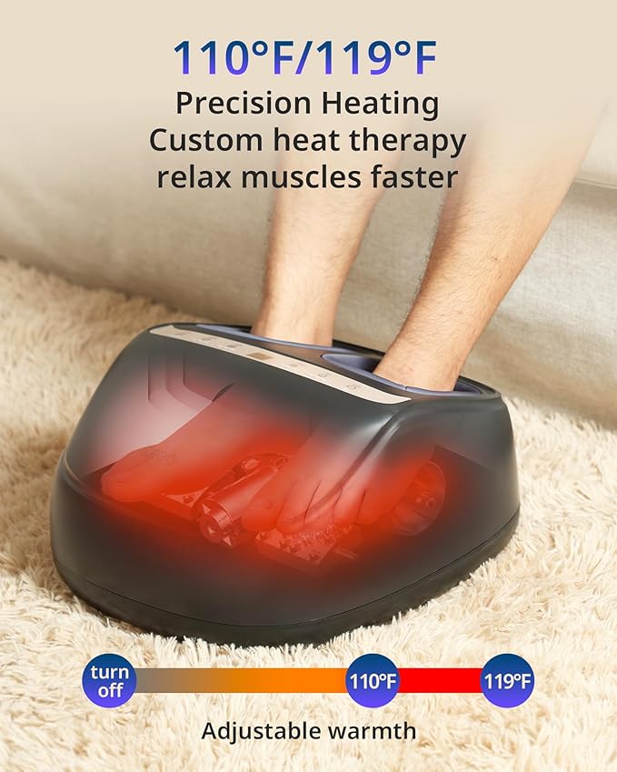 Foot Massager with 2 Level Heat, 3 Level Air Compression & Vibration, Deep Kneading Shiatsu, Remote Control & Timer for Pain Relief, Neuropathy, Plantar Fasciitis, Comfort for Long Stand & Fitness - Bloomnest