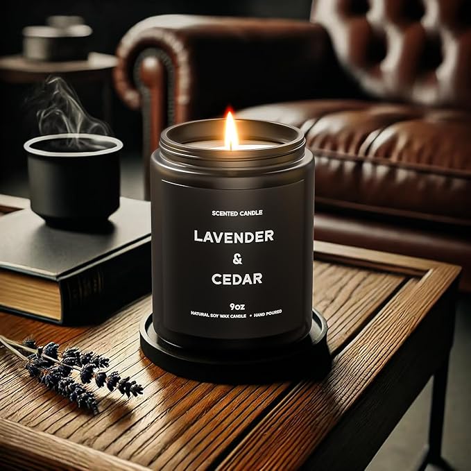 Lavender＆Cedar Candle, 9oz Scented Candle for Men, Scented Candles for Home, Soy Candle Gifts for Men, Personalized Blessing Minimalist Men's Scented Candle - Bloomnest
