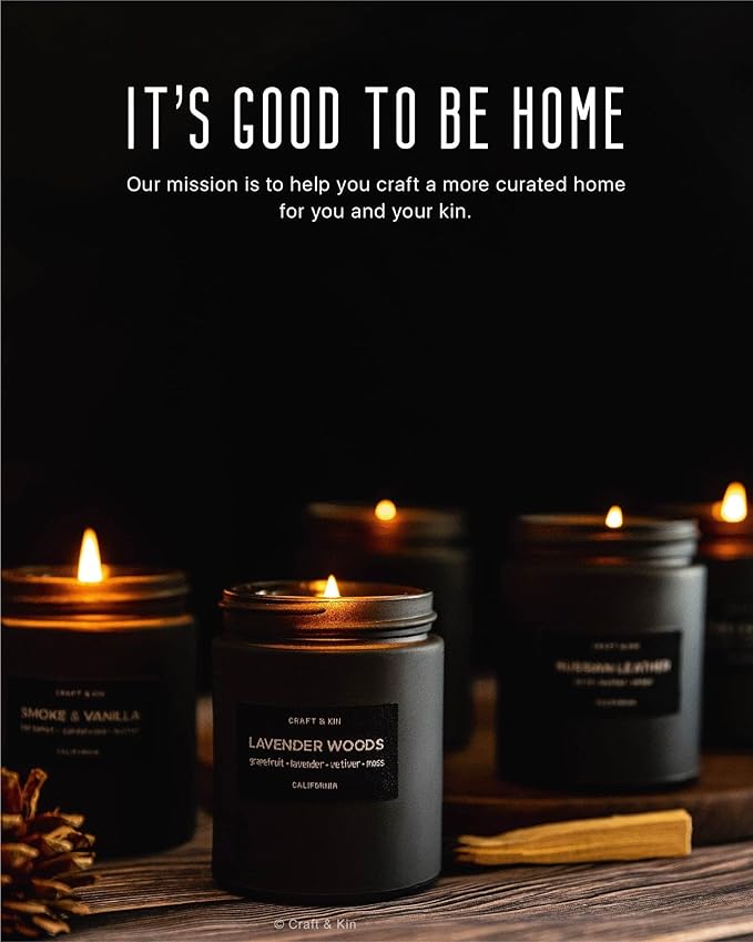 Craft & Kin Premium Pine & Clove Candle | Black Christmas Scented Candles for Home | Christmas Tree Candle | Long Lasting with 45 Hour Burn Time, 7.6oz | Soy Holiday Candles | Aromatherapy at Home - Bloomnest
