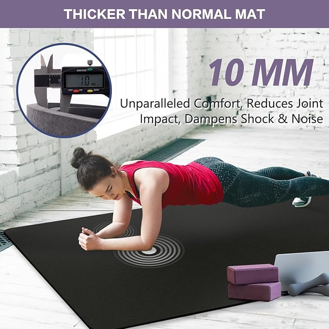 UMINEUX Extra Thick Yoga Mat, 2/5 Inch (10MM), Natural Rubber and TPE Non Slip Yoga Mats with Strap for Women Men, Eco Friendly Exercise Mat for Yoga, Pilates and Home Workout - Bloomnest