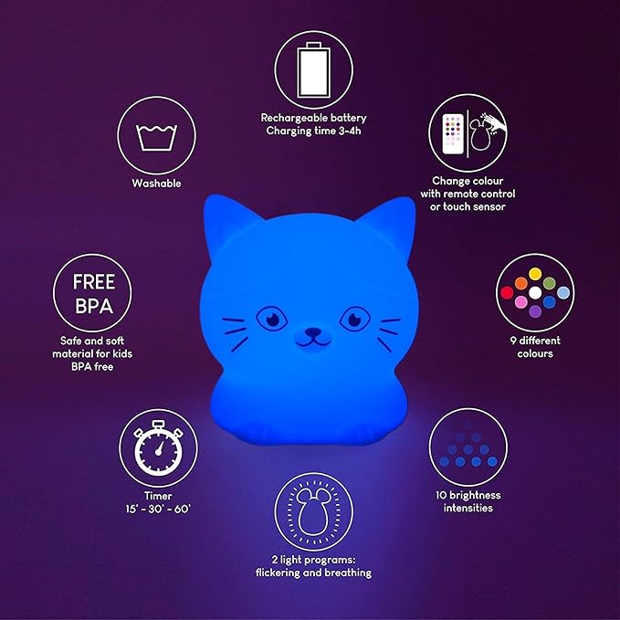 Night Light for Kids Portable Bedside Room Decor Lamp for Bedroom Cute LED Multicolor Gifts for Children Girls Boys Student Teen Girls - Cat - Bloomnest