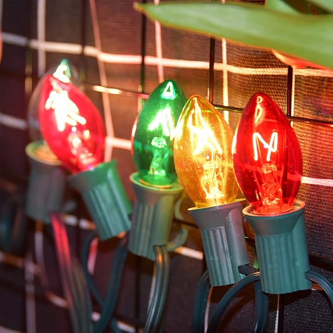 SUNSGNE C7 Multicolor Christmas Replacement Bulbs, Clear Multicolor Incandescent Light Bulbs for C7 Outdoor Patio Christmas String Lights, E12 Candelabra Base, 5 Watt, 25 Pack - Bloomnest