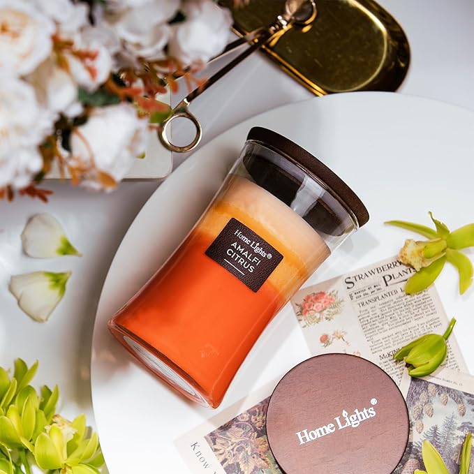 HomeLights 3-Layer Candles for Home Scented, 21.52 OZ Natural Soy Wax Scented Candles Burns Up to 100 Hours, Large Jar, Amalfi Citrus - Bloomnest