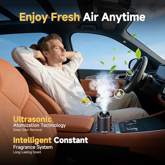 Smart Car Air Freshener with Star Light & 100ml Diffusers Oil Refills, Auto On/Off Aroma Diffuser, 3 Adjustable Mist Modes Rechargeable Aromatizante para Carro - Car Diffuser（Cologne+Ocean） - Bloomnest