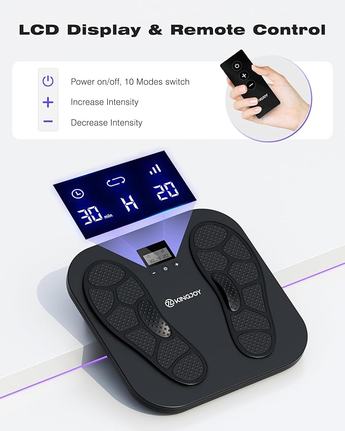 KINGJOY Foot Massager for Neuropathy, Rechargeable EMS TENS Foot Stimulator with 10 Modes 20 Intensities for Circulation Plantar Fasciitis & Swelling Pain Relief, Gifts for Women Men-Black - Bloomnest