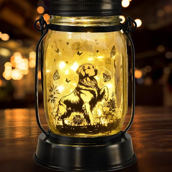 Golden Retriever Gifts for Women/Men Golden Retriever Solar Lanterns Dog Mom Birthday Dog Lovers Lantern Pet Loss Pet Memorial Lights Solar Garden Decoration for Yard, Patio,Backyard,Porch Torches - Bloomnest