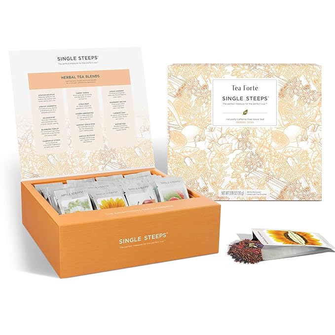 Tea Forte Herbal Tea Assortment Single Steeps Loose Leaf Premium Tea Gift Set Sampler, 28 Count, 2 of Each Assorted Blends Pre-Portioned Single Serve Pouches, Steeps 12 oz - Bloomnest
