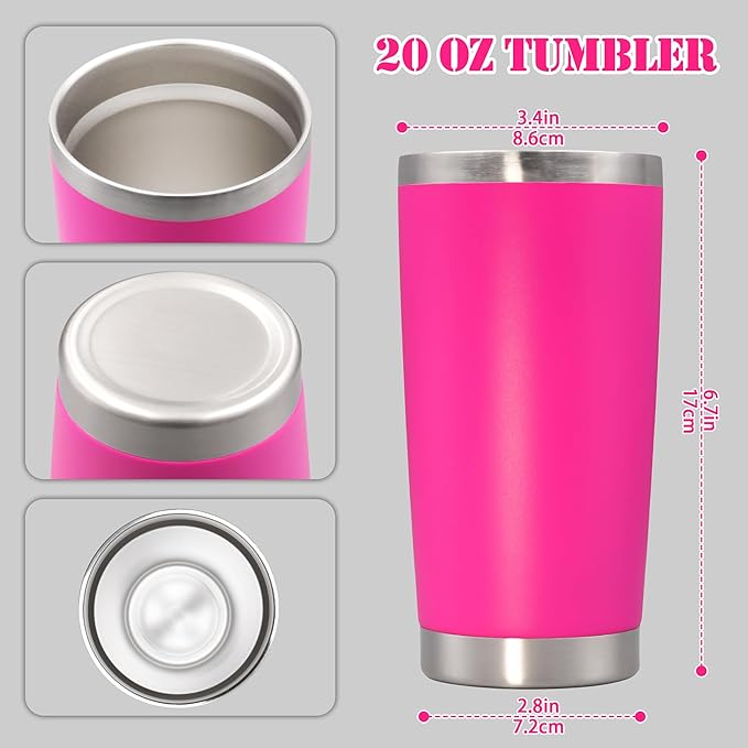 20 oz Tumbler with lid Double Wall Vacuum Insulated Tumblers Stainless Steel Coffee Mug Travel Coffee Tumbler Powder Coated Tumbler Cup Keep Hot&Cold - (Hot Pink 6 Pack) - Bloomnest